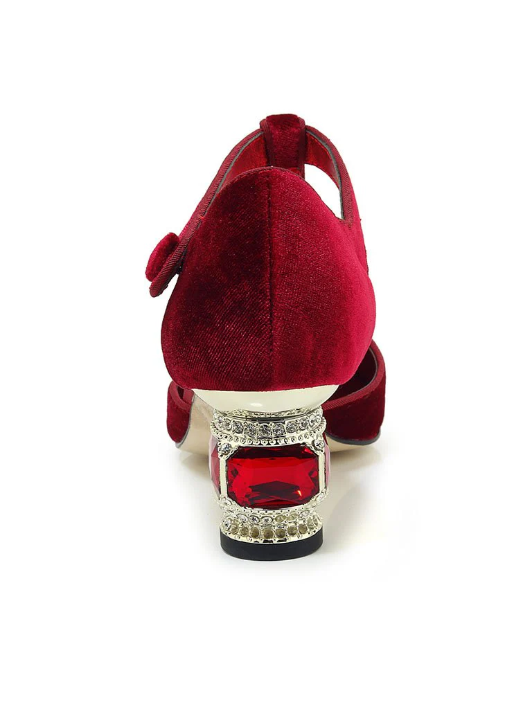 Velvet Rhinestone Chunky Heel  Vinatge Shoes