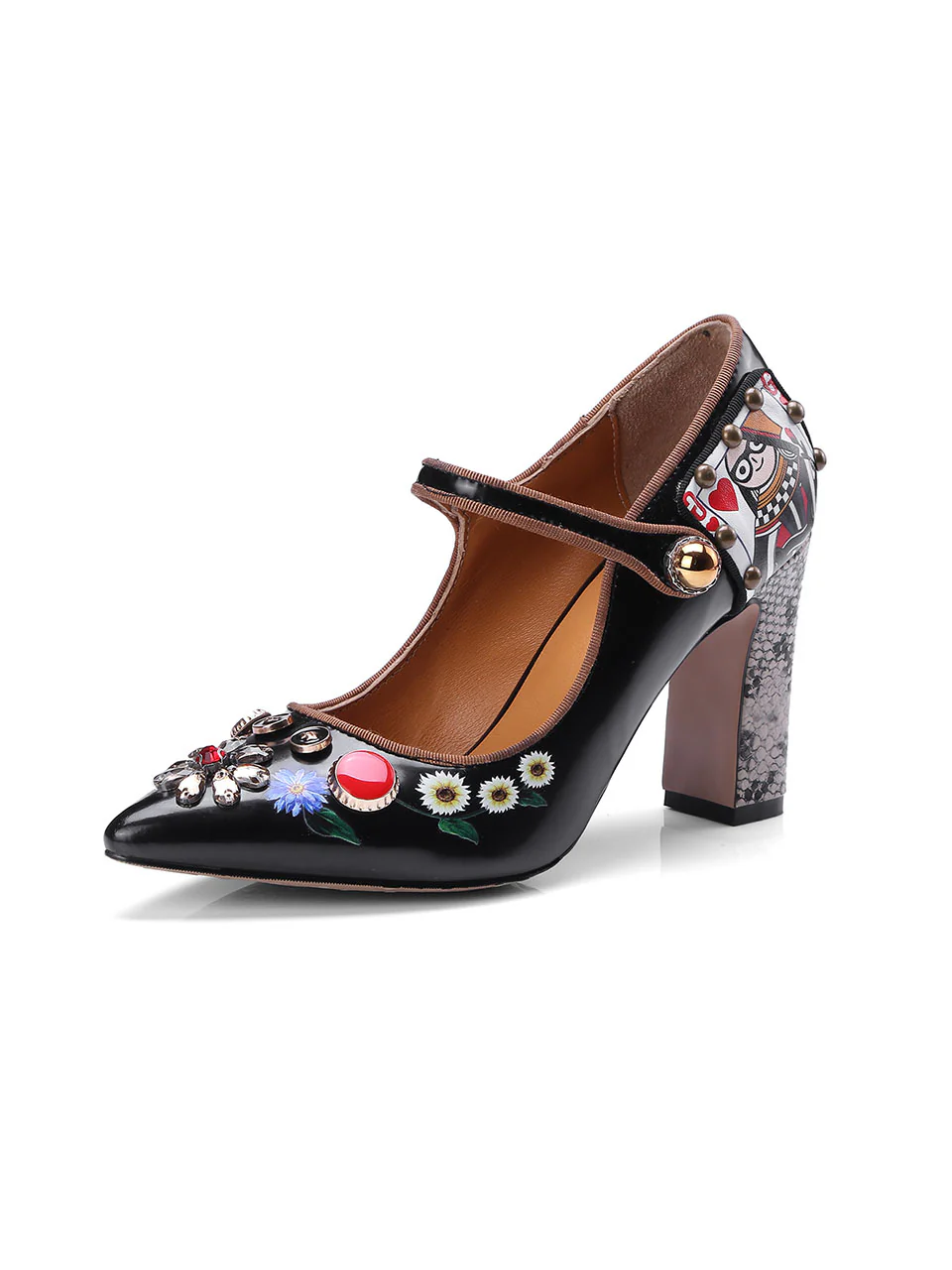 9CM Luxury Poker Chunky Heels Retro Shoes