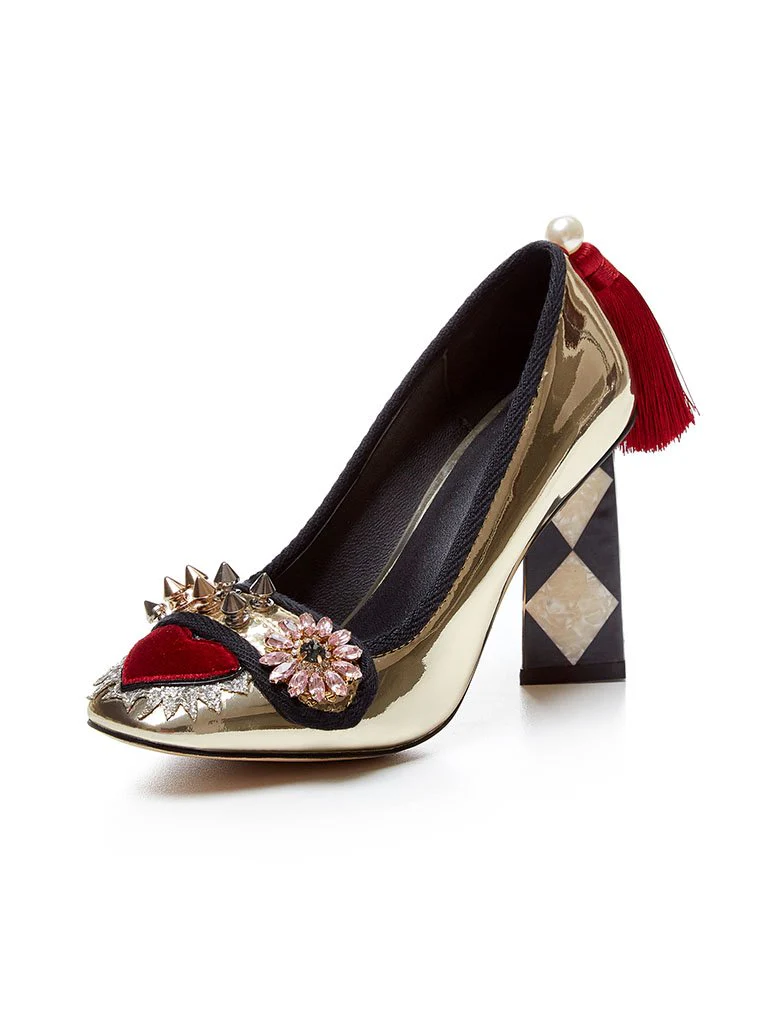 Sweet Heart Rivet Chunky Heel  Vinatge Shoes