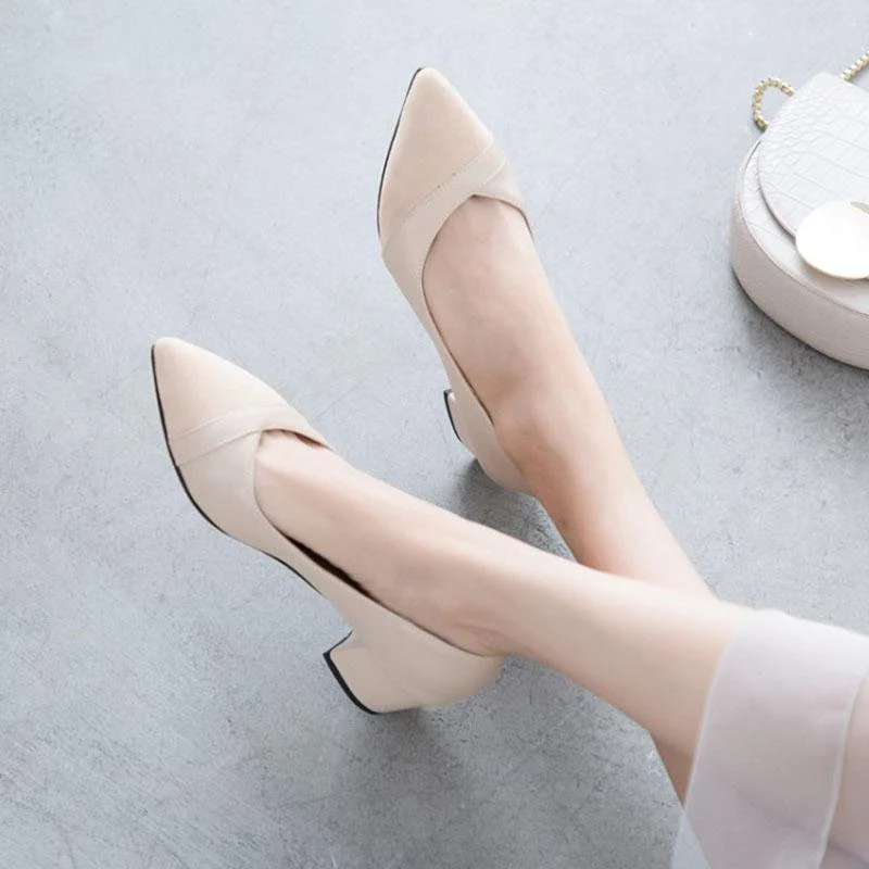 Women's Heel Chunky Heel Pointed Cap-Toe PU Leather