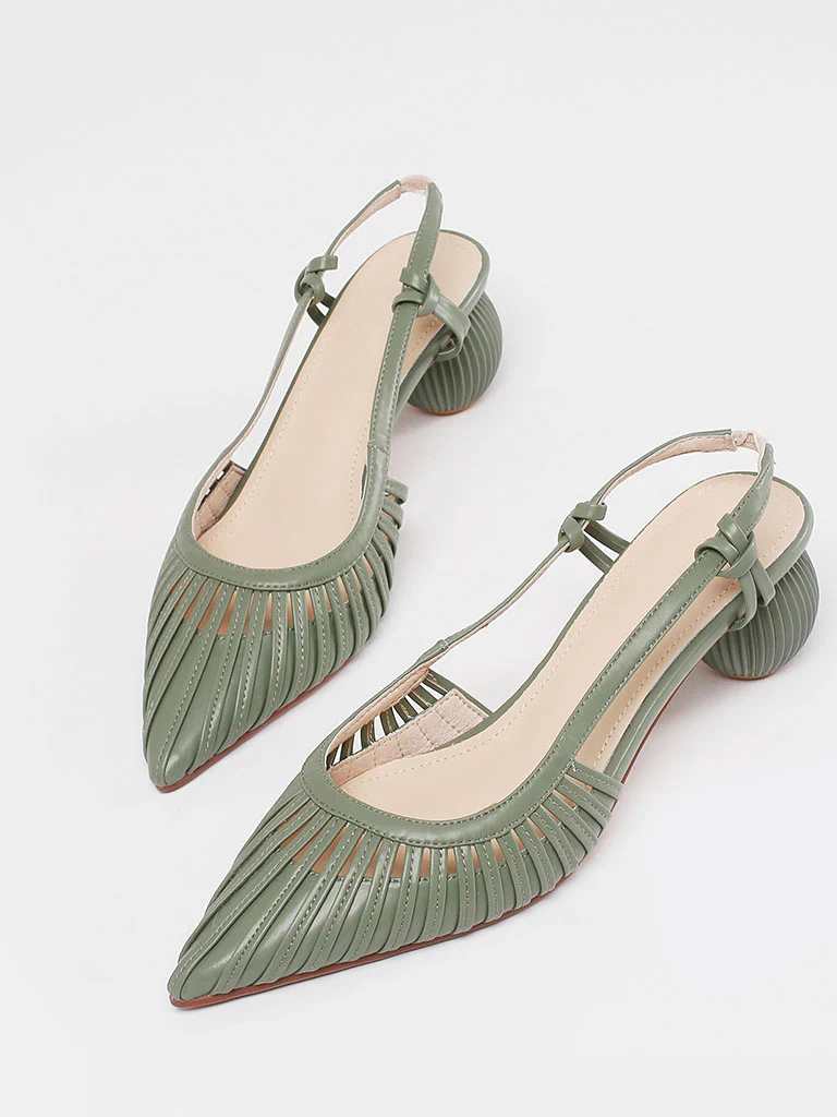 Women's Ball Heel Sandals Pointed Toe Hollow Belt Leather Vintage Shoes