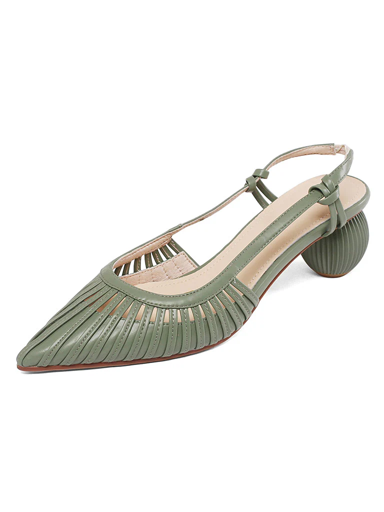 Women's Ball Heel Sandals Pointed Toe Hollow Belt Leather Vintage Shoes