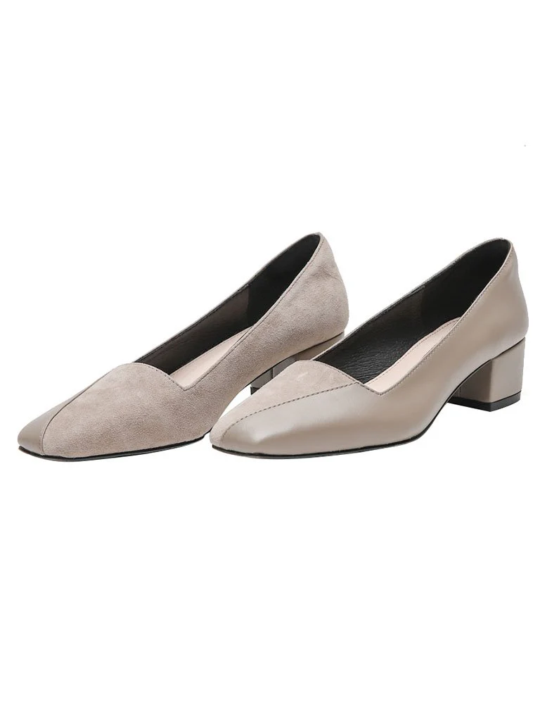 Handmade Chunky Heel  Square Toe Leather Vintage Shoes