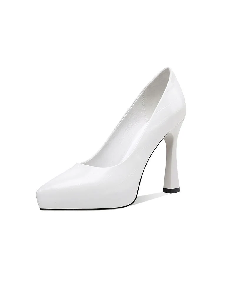 10.5CM High Heel Platform Pointed Toe Leather Shoes