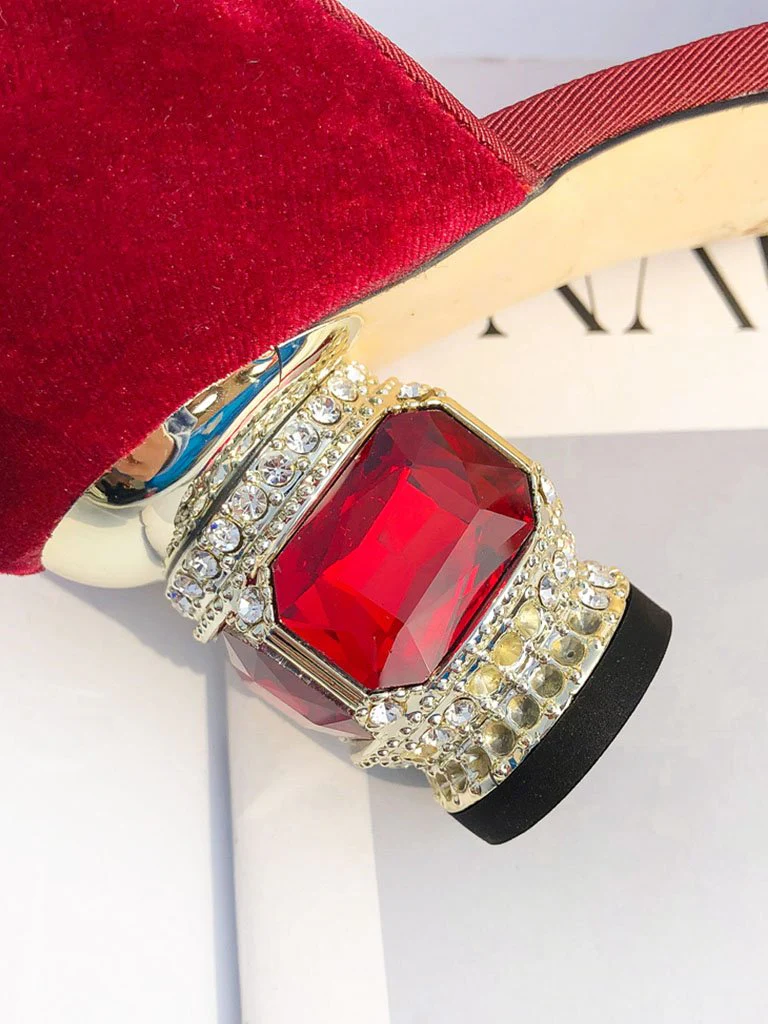 Velvet Rhinestone Chunky Heel  Vinatge Shoes