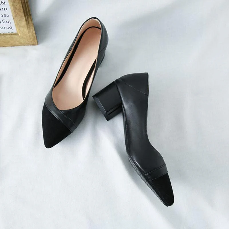 Women's Heel Chunky Heel Pointed Cap-Toe PU Leather