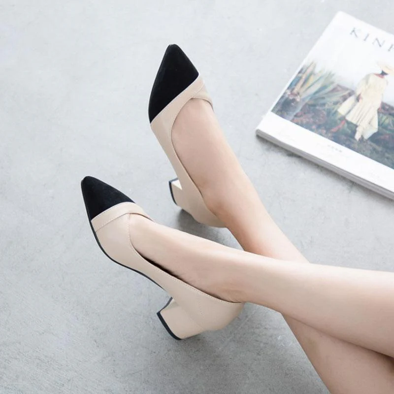 Women's Heel Chunky Heel Pointed Cap-Toe PU Leather