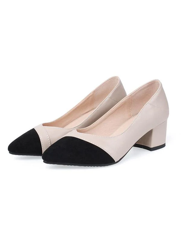 Women's Heel Chunky Heel Pointed Cap-Toe PU Leather