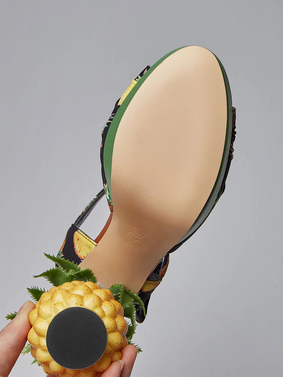 Fruit Heel Pineapple Print Platform Bow Vinatge Sandals