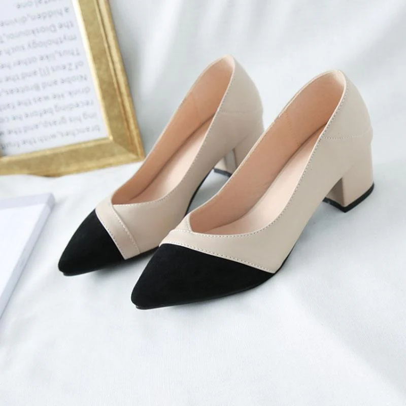 Women's Heel Chunky Heel Pointed Cap-Toe PU Leather
