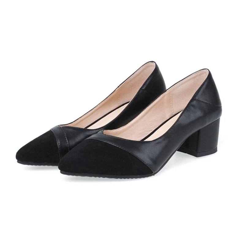 Women's Heel Chunky Heel Pointed Cap-Toe PU Leather