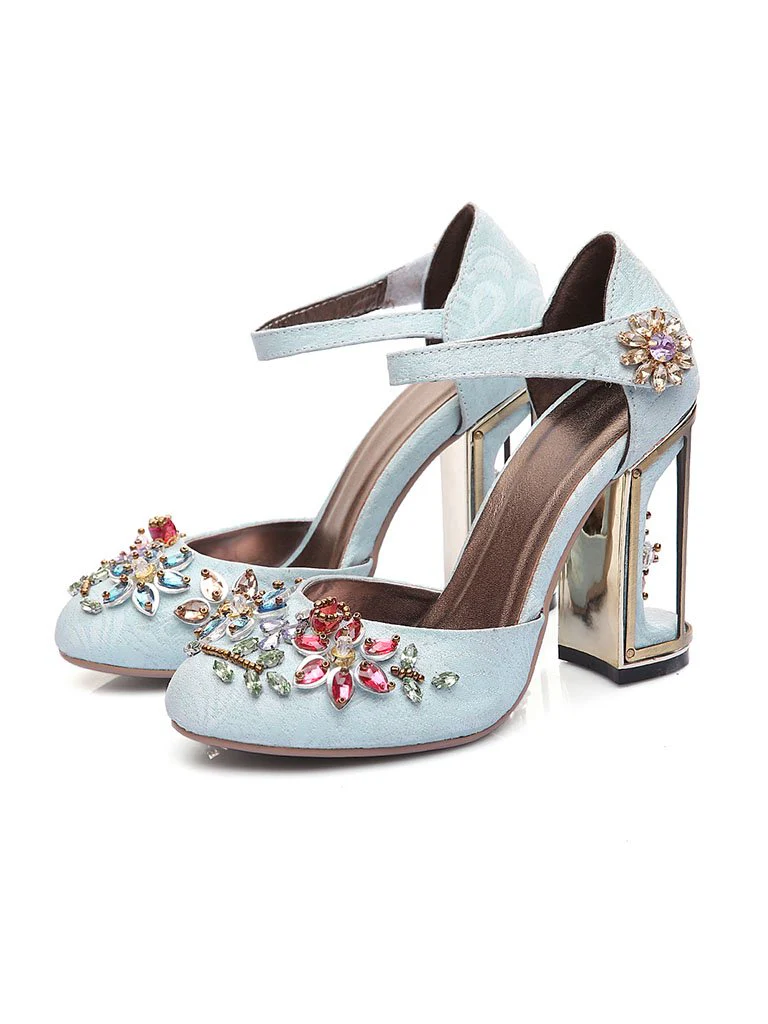 Luxury Rhinestone DecorationHandmade Mary Jane Pumps Vintage Heels