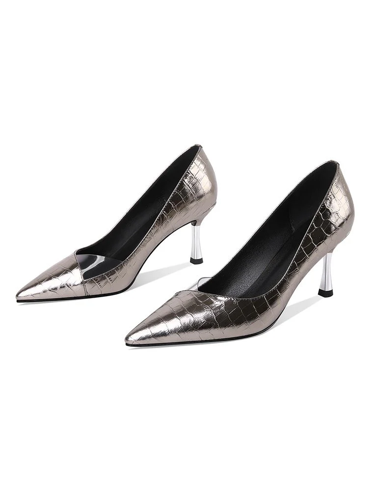 7CM High Heel  Pointed Toe Leather Shoes