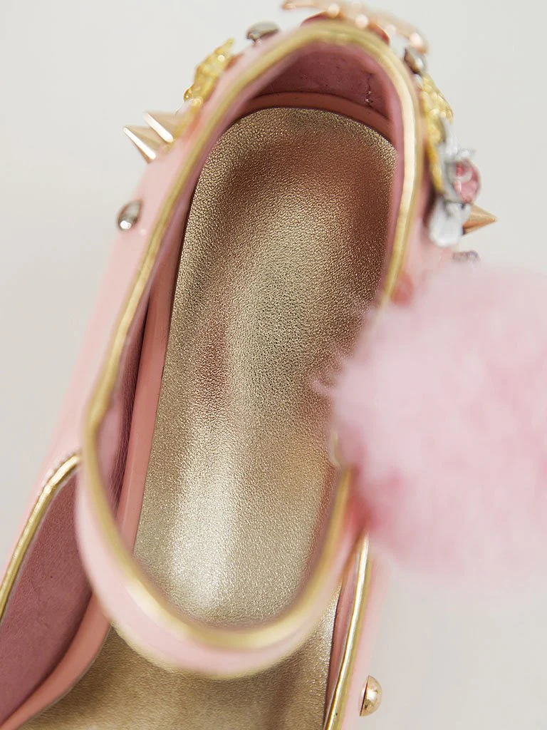 9.5CM Luxury Pompom Chunky Heels Retro Shoes