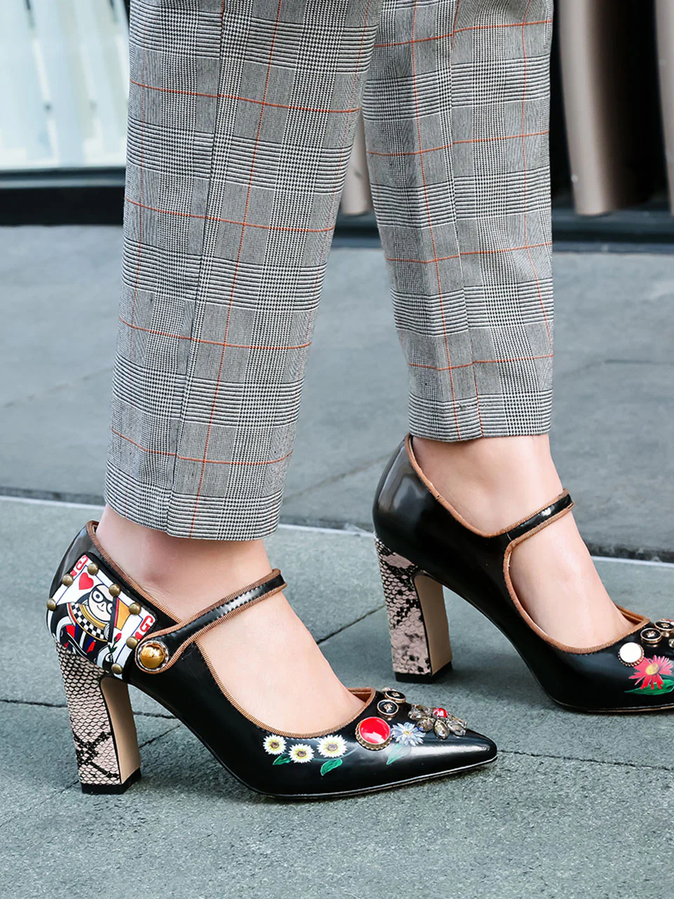 9CM Luxury Poker Chunky Heels Retro Shoes