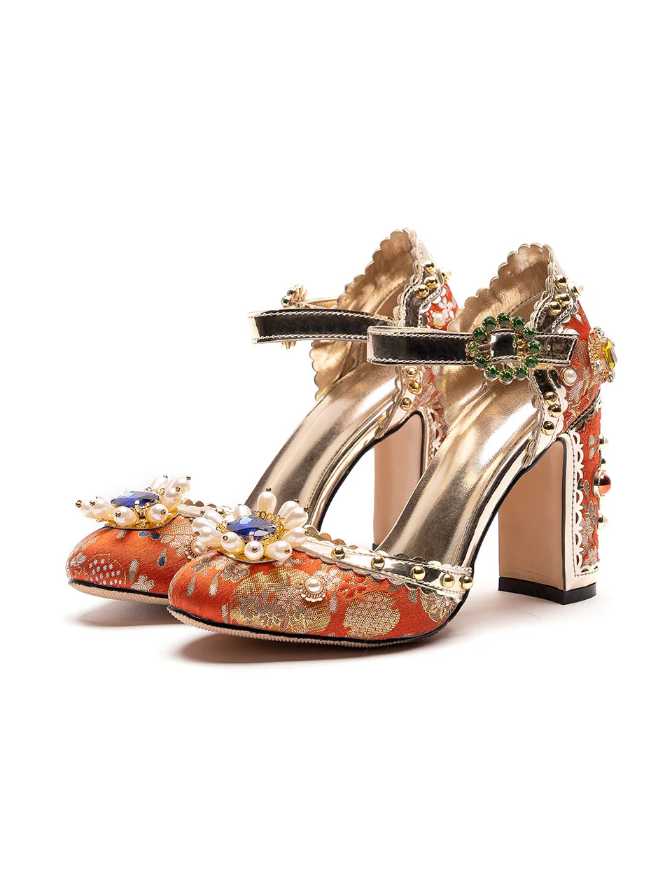 10CM Luxury Flower Chunky Heels Retro Shoes