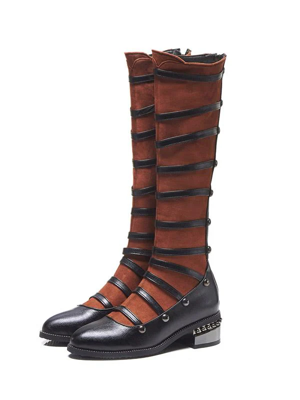 Women's Boots Platform Round Toe PU Knee High Boots Casual
