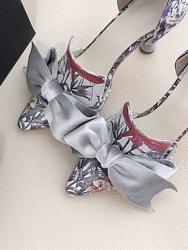 Big Bow Cylindrical Heel Pointed Toe Vinatge Shoes
