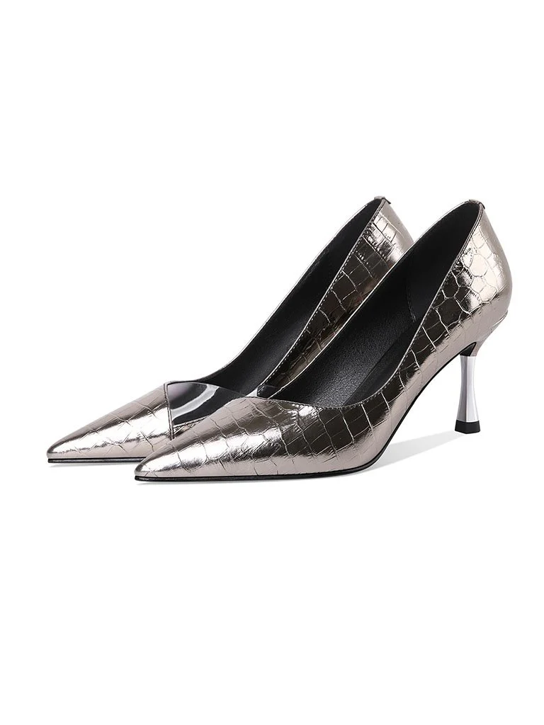 7CM High Heel  Pointed Toe Leather Shoes