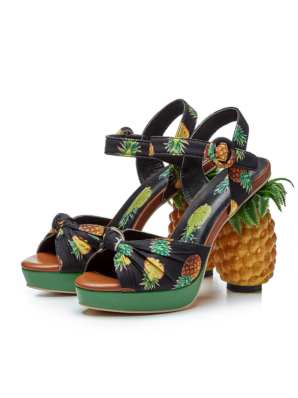 Fruit Heel Pineapple Print Platform Bow Vinatge Sandals