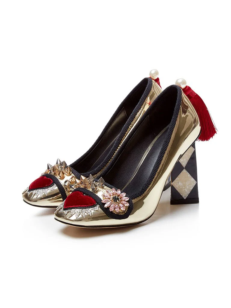 Sweet Heart Rivet Chunky Heel  Vinatge Shoes