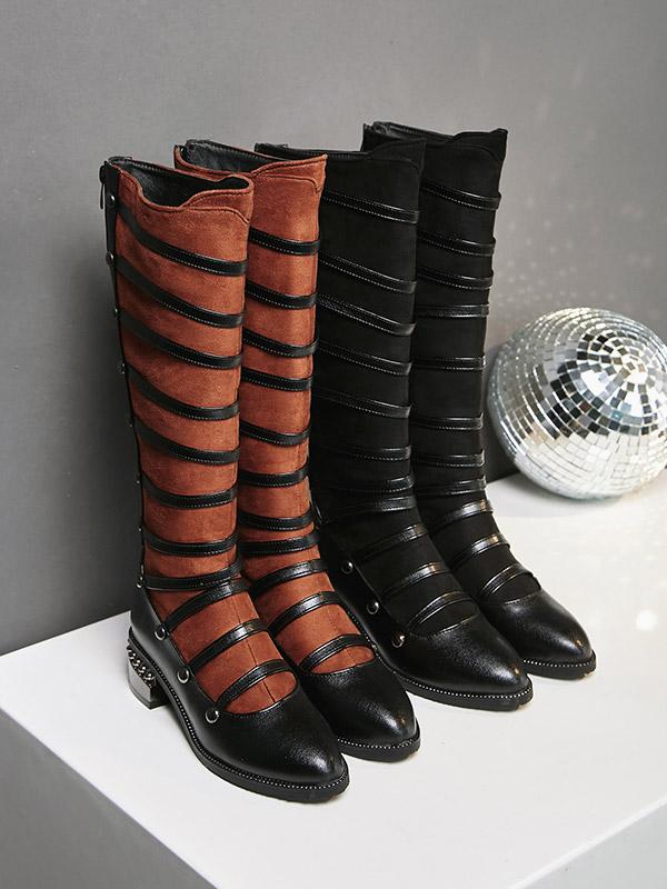 Women's Boots Platform Round Toe PU Knee High Boots Casual