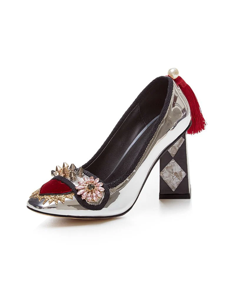 Sweet Heart Rivet Chunky Heel  Vinatge Shoes