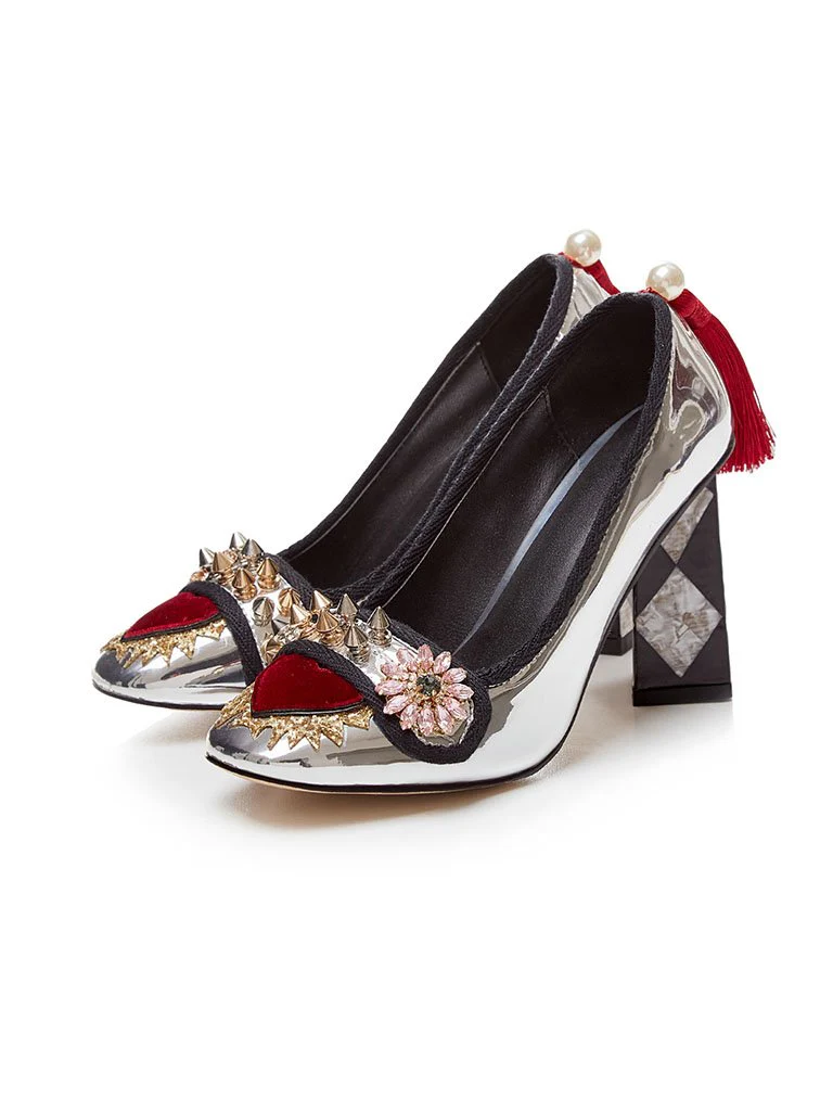 Sweet Heart Rivet Chunky Heel  Vinatge Shoes