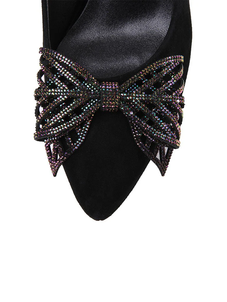 10.5CM Bow High Heel Platform Pointed Toe Leather Shoes