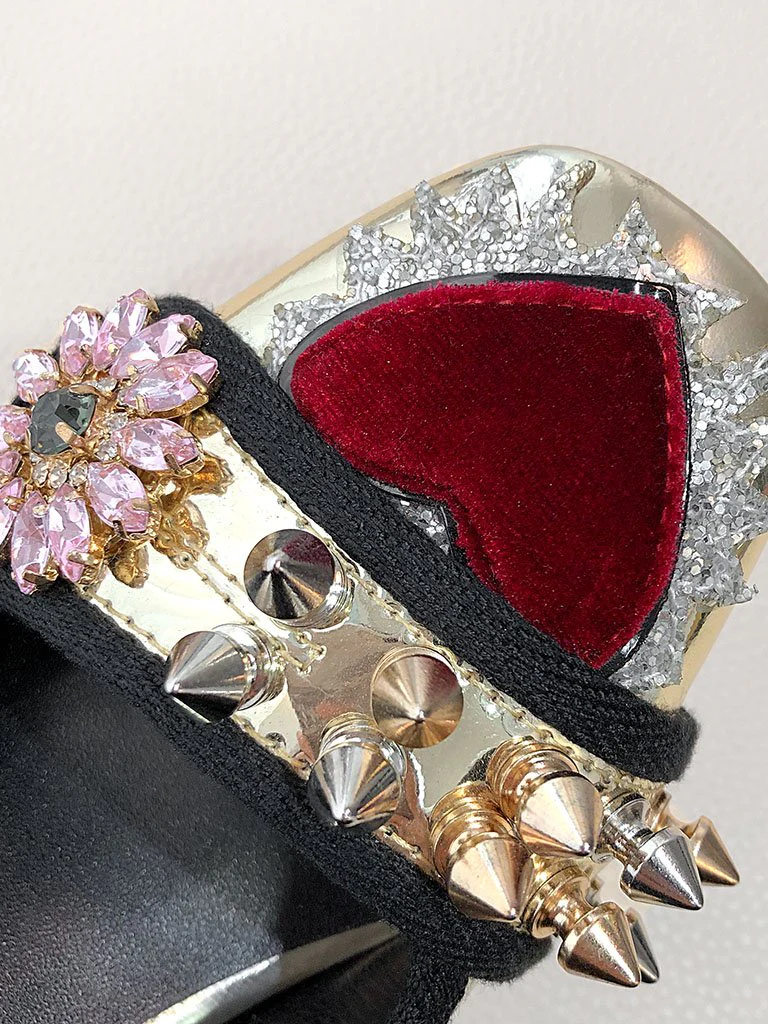 Sweet Heart Rivet Chunky Heel  Vinatge Shoes