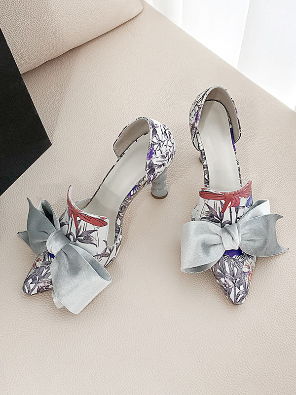 Big Bow Cylindrical Heel Pointed Toe Vinatge Shoes