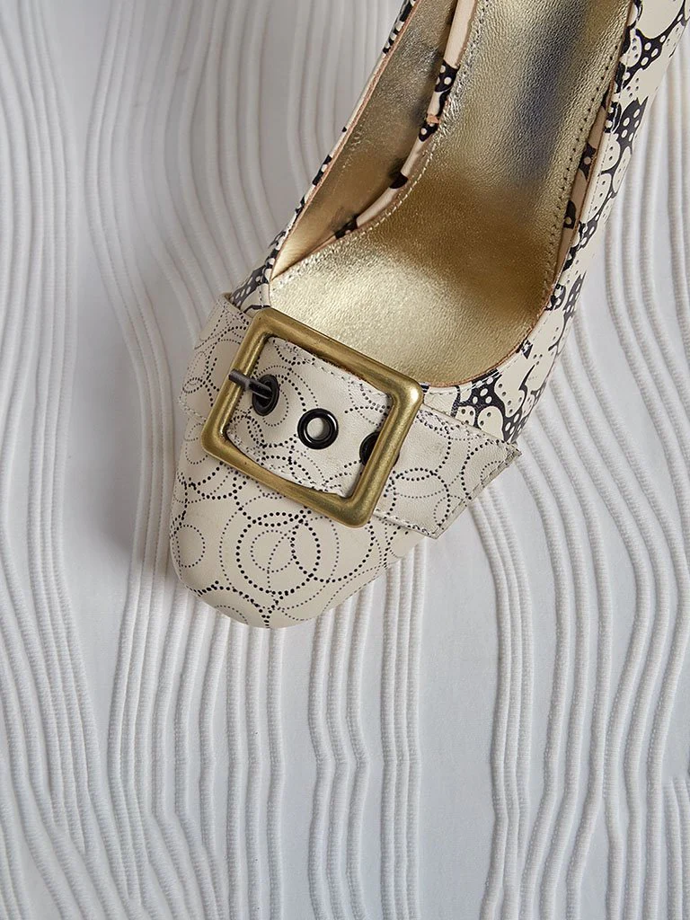 Stone Patten Petal Chunky Heel  Vinatge Shoes