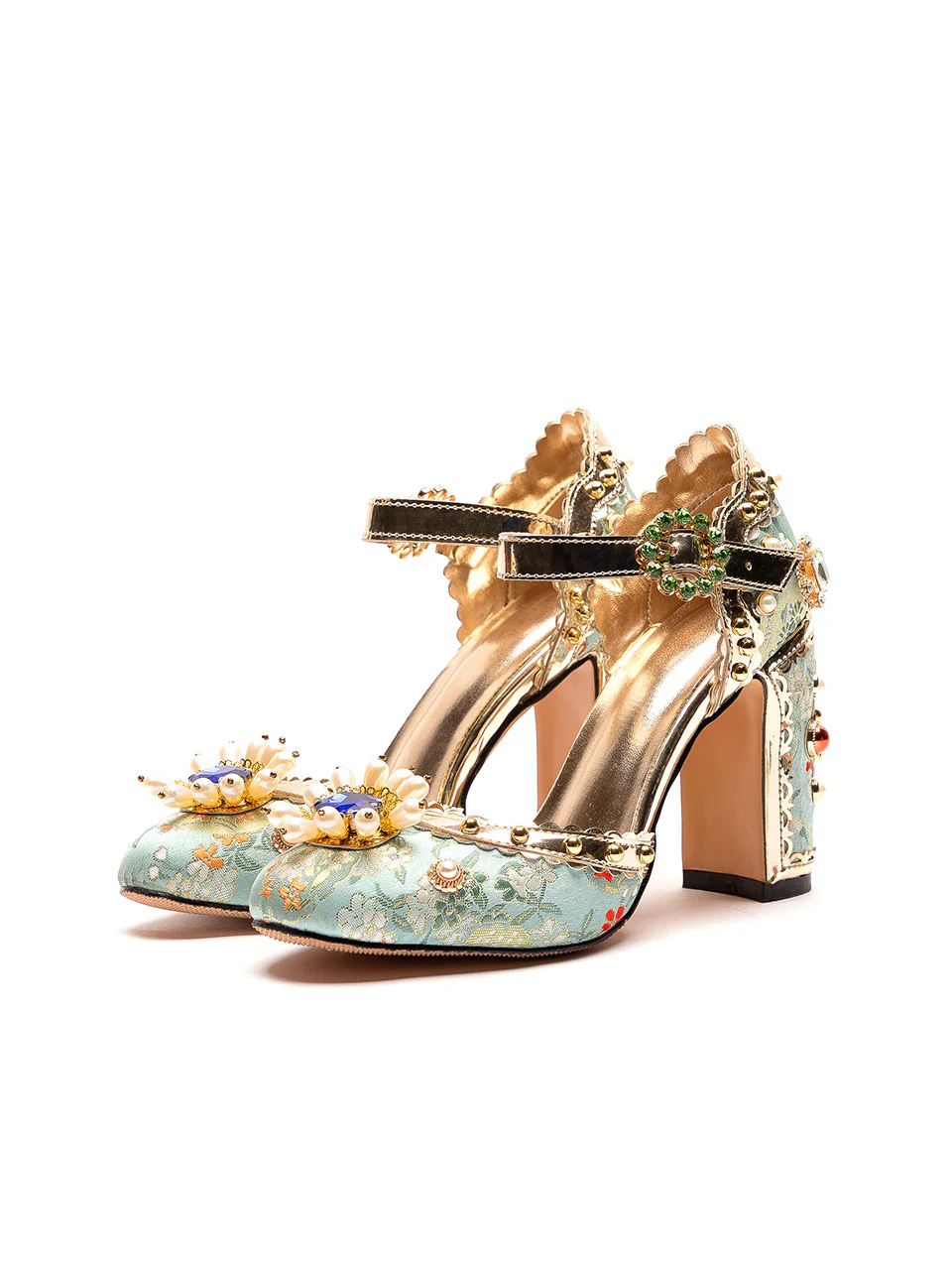 10CM Luxury Flower Chunky Heels Retro Shoes