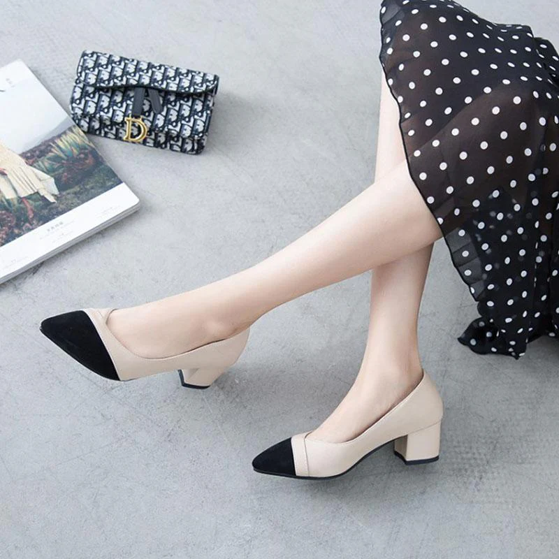 Women's Heel Chunky Heel Pointed Cap-Toe PU Leather