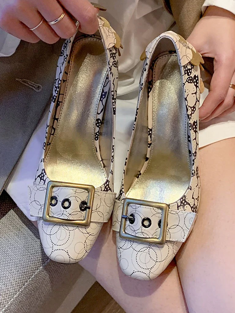 Stone Patten Petal Chunky Heel  Vinatge Shoes