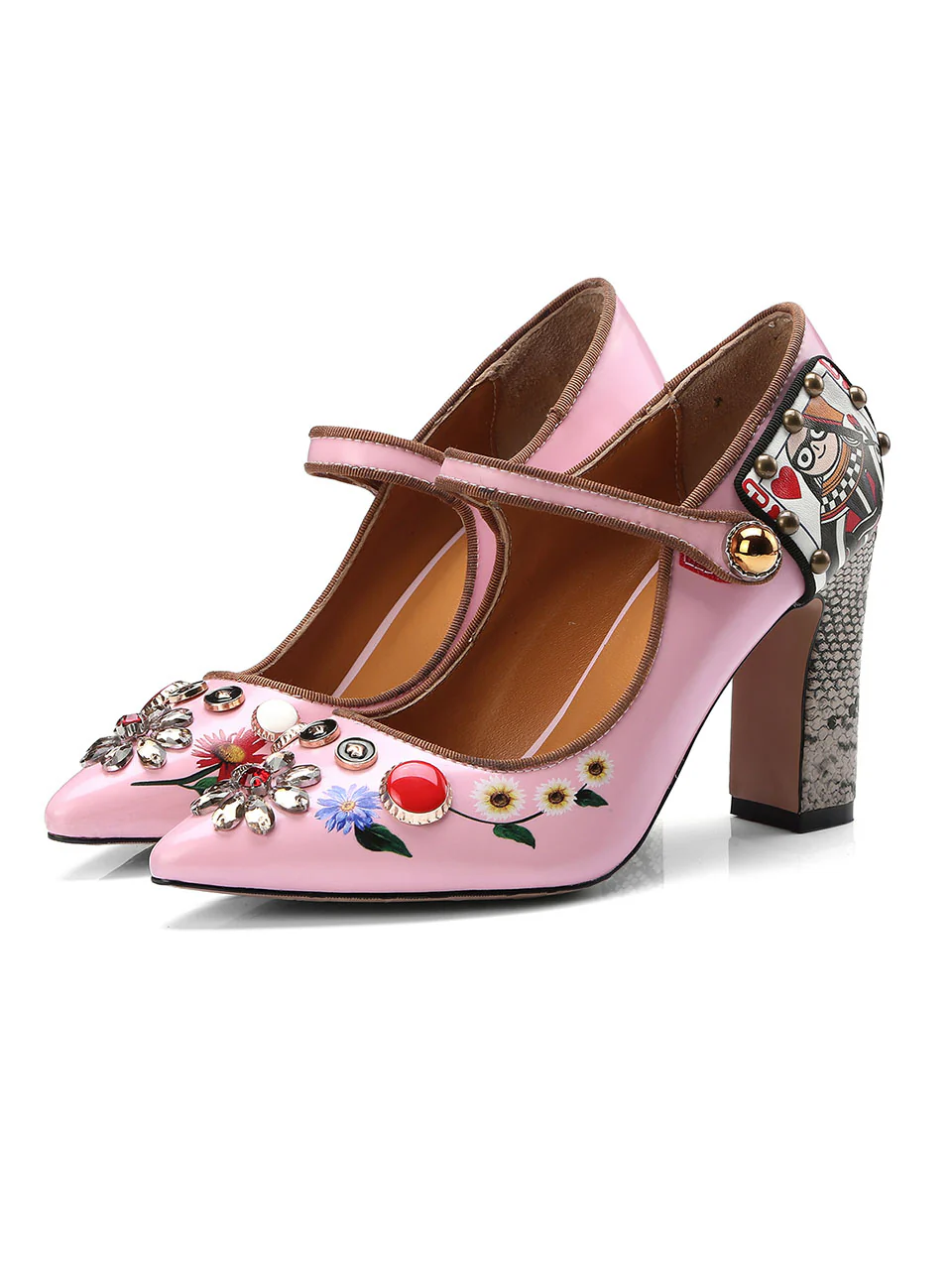 9CM Luxury Poker Chunky Heels Retro Shoes