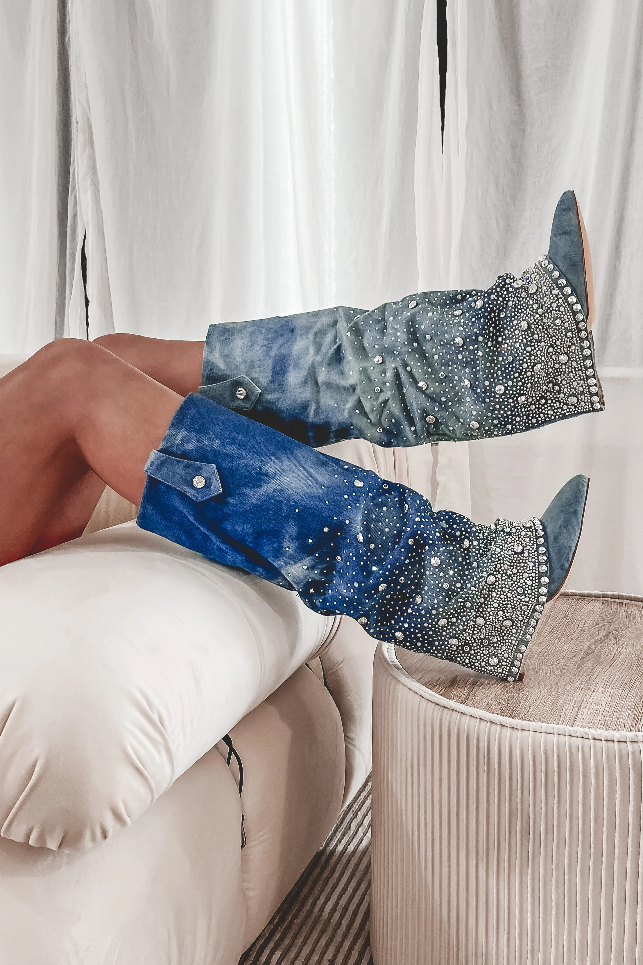 My Western Side Is Sparkling Denim Rhinestone Boots