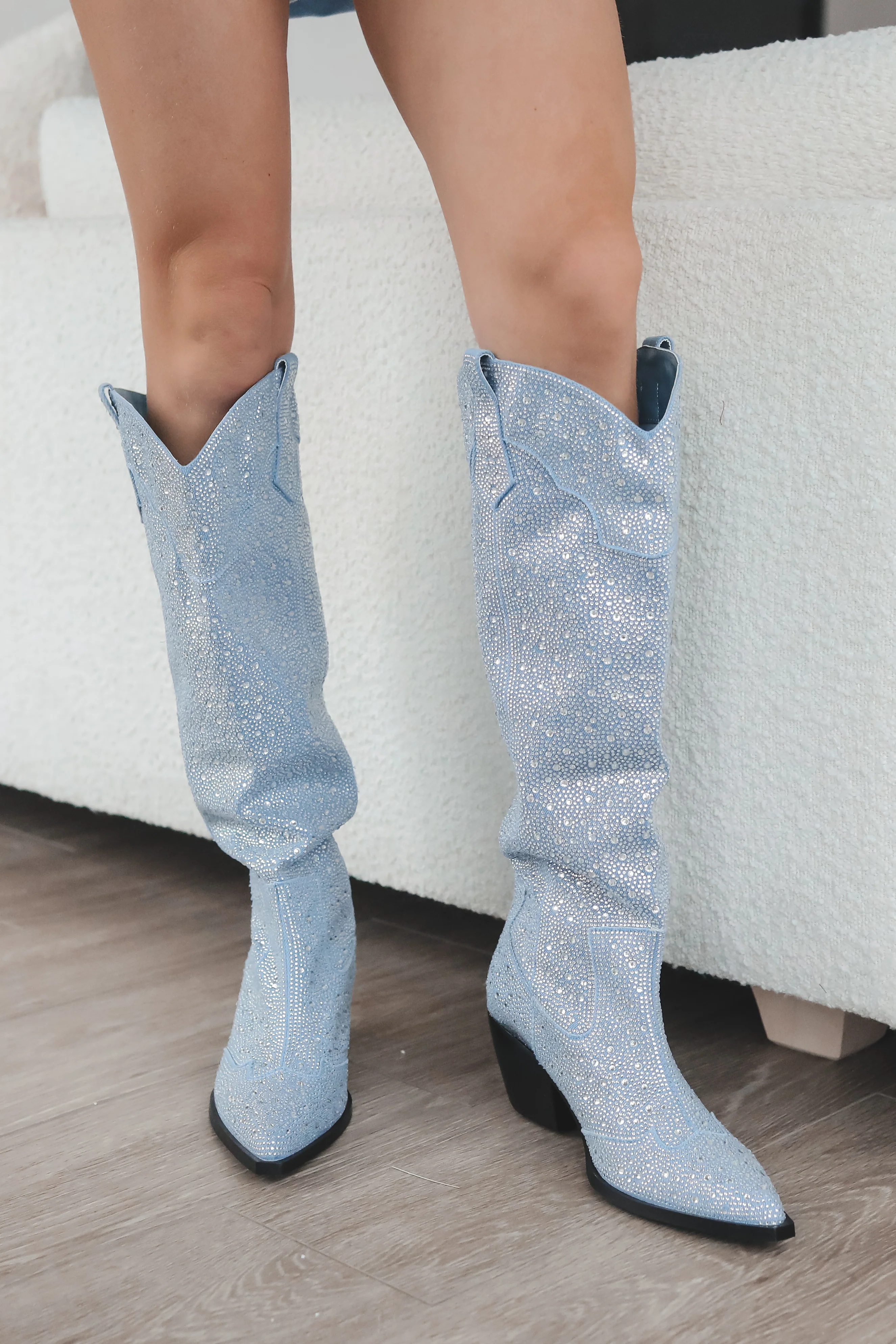 HOLIDAY DEAL  Rhinestone Cowgirl Chic Denim Boots