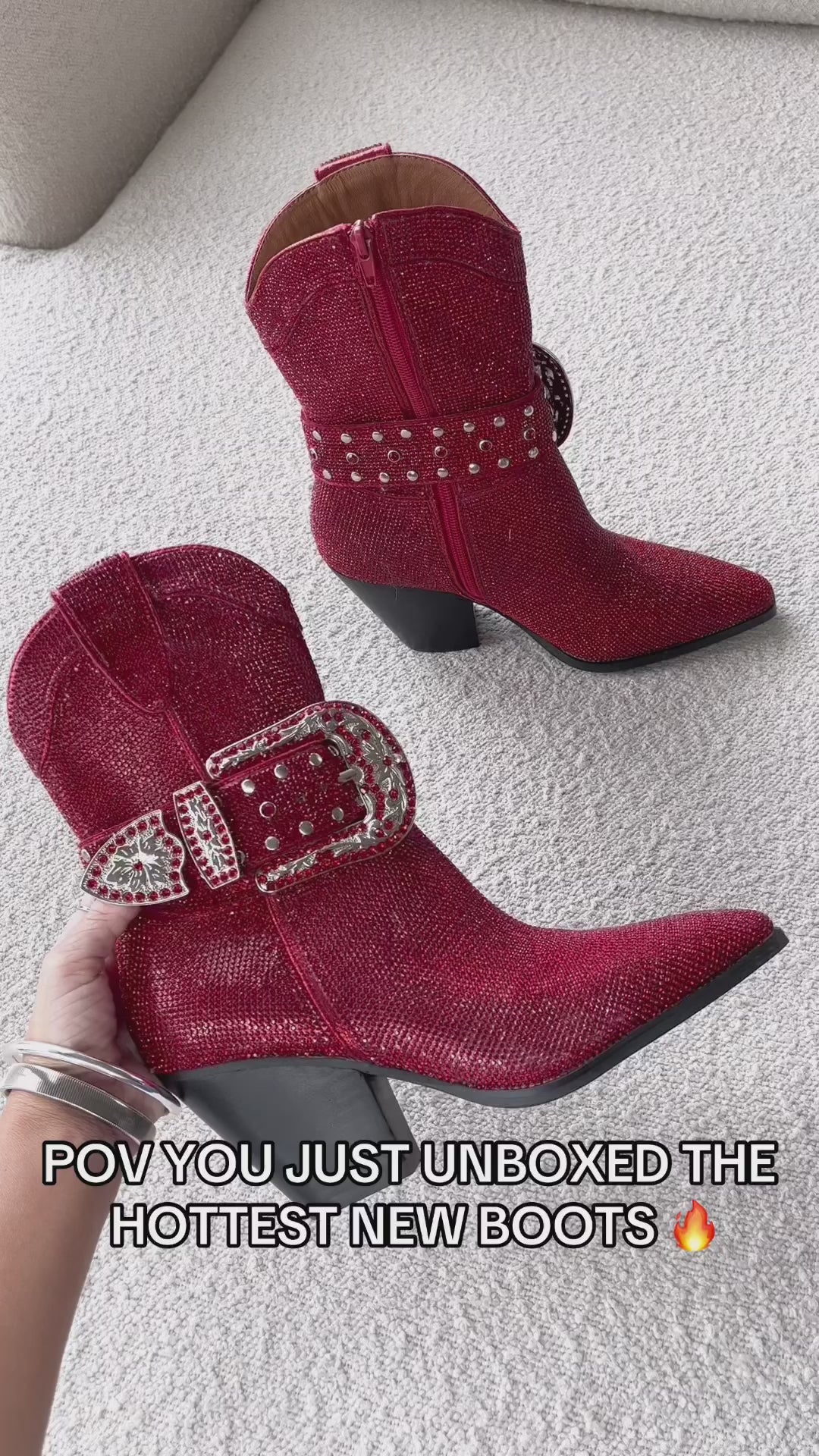 Look At Me Red Rhinestone Buckle Boots
