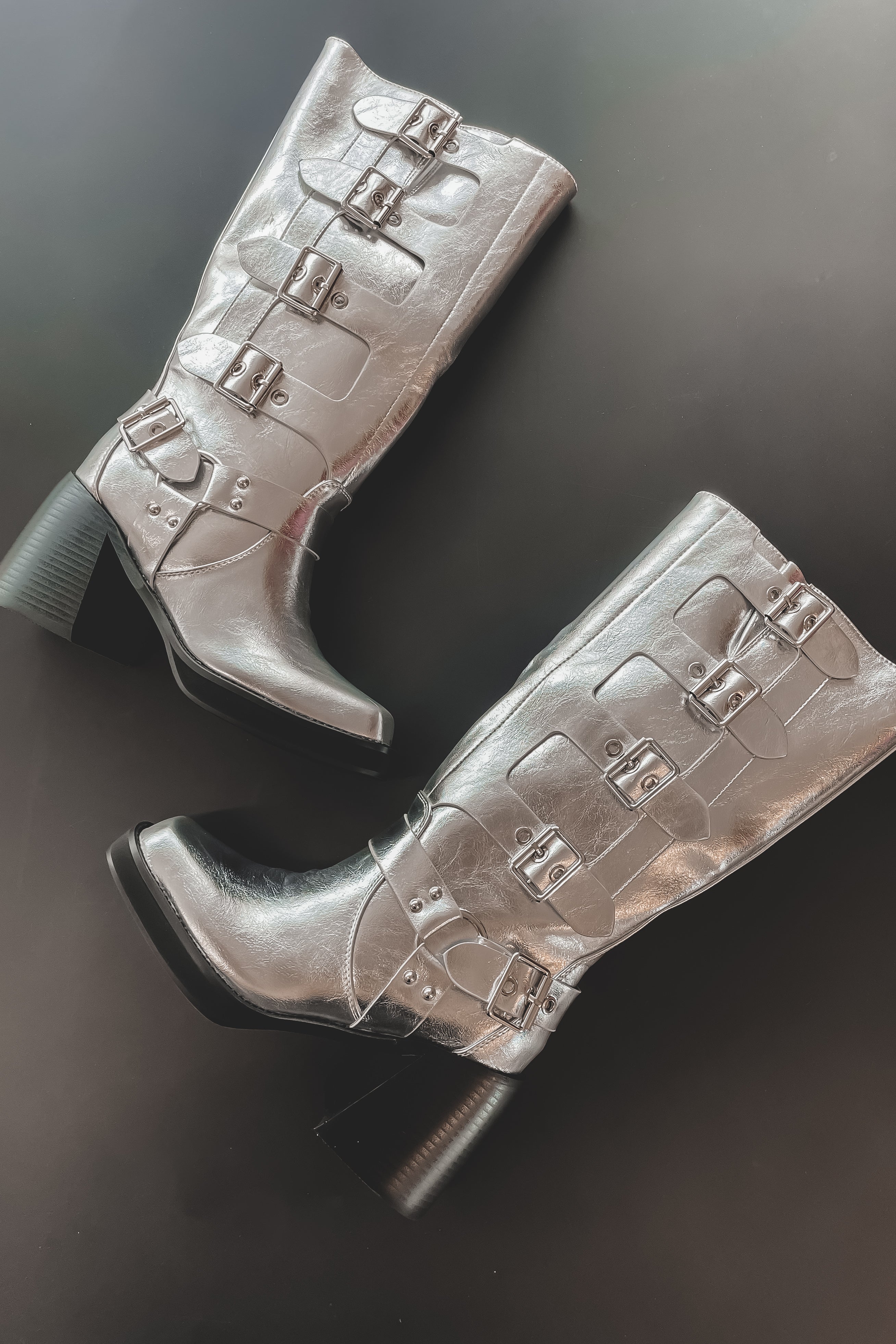 Step Aside Stunner Silver Metallic Moto Boot