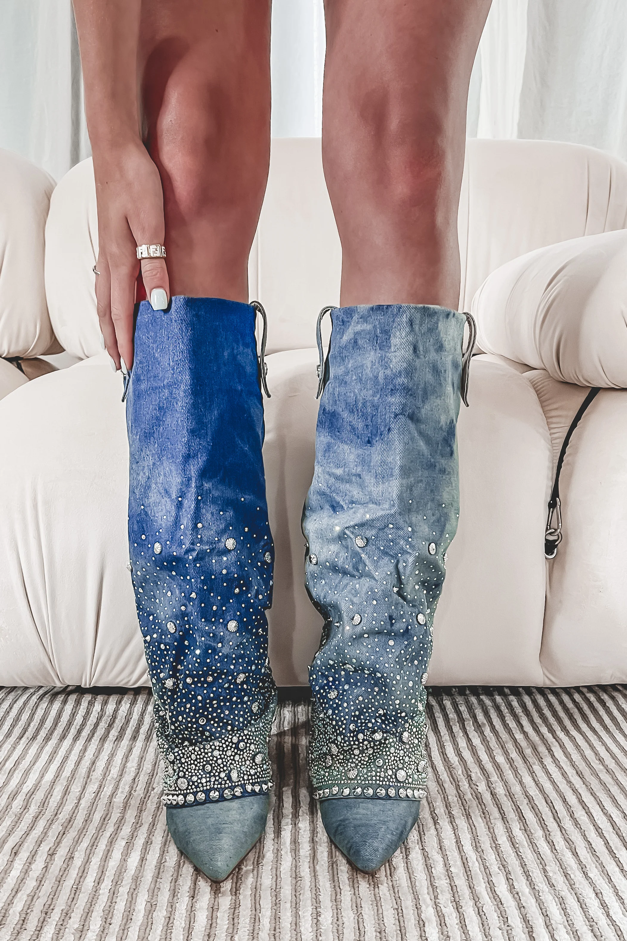 My Western Side Is Sparkling Denim Rhinestone Boots