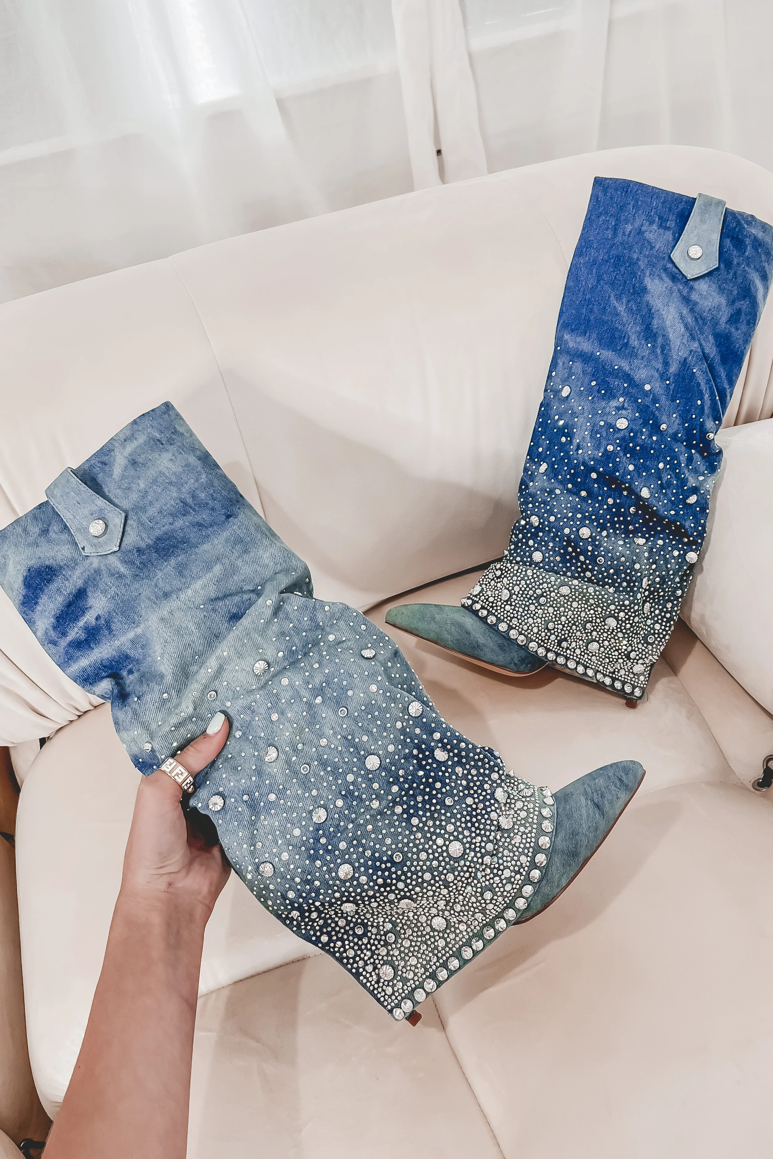 My Western Side Is Sparkling Denim Rhinestone Boots