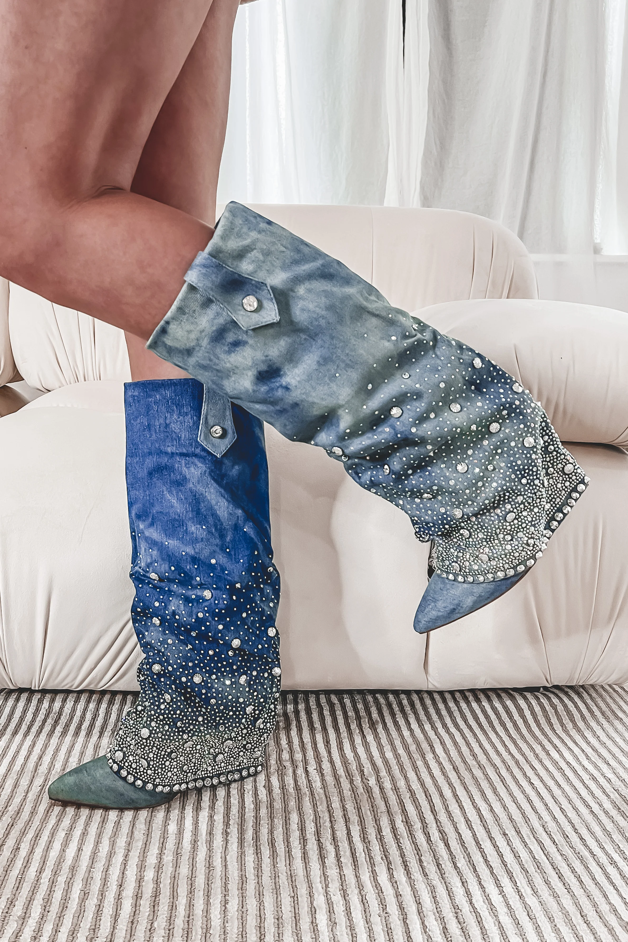 My Western Side Is Sparkling Denim Rhinestone Boots