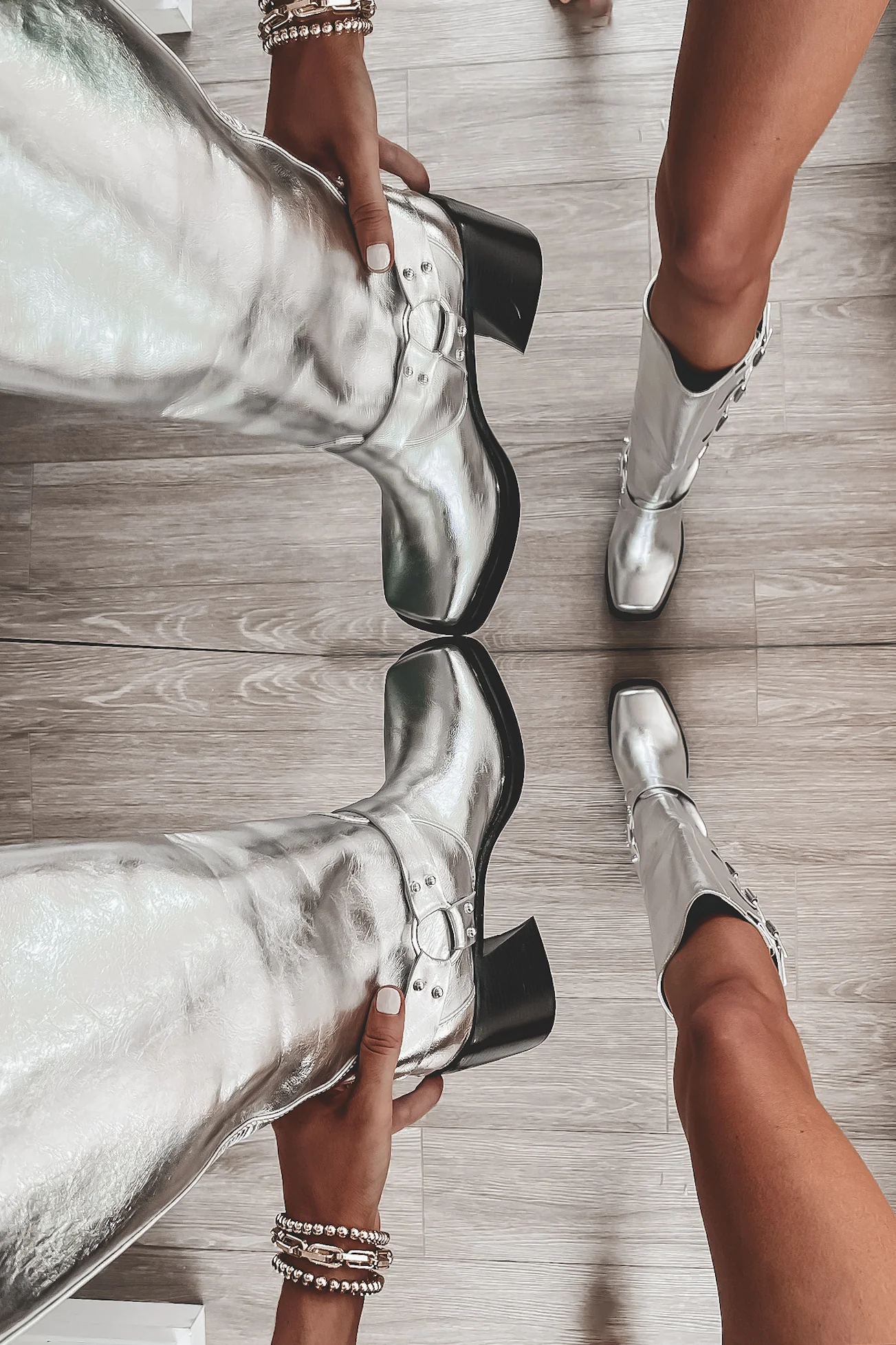 Step Aside Stunner Silver Metallic Moto Boot