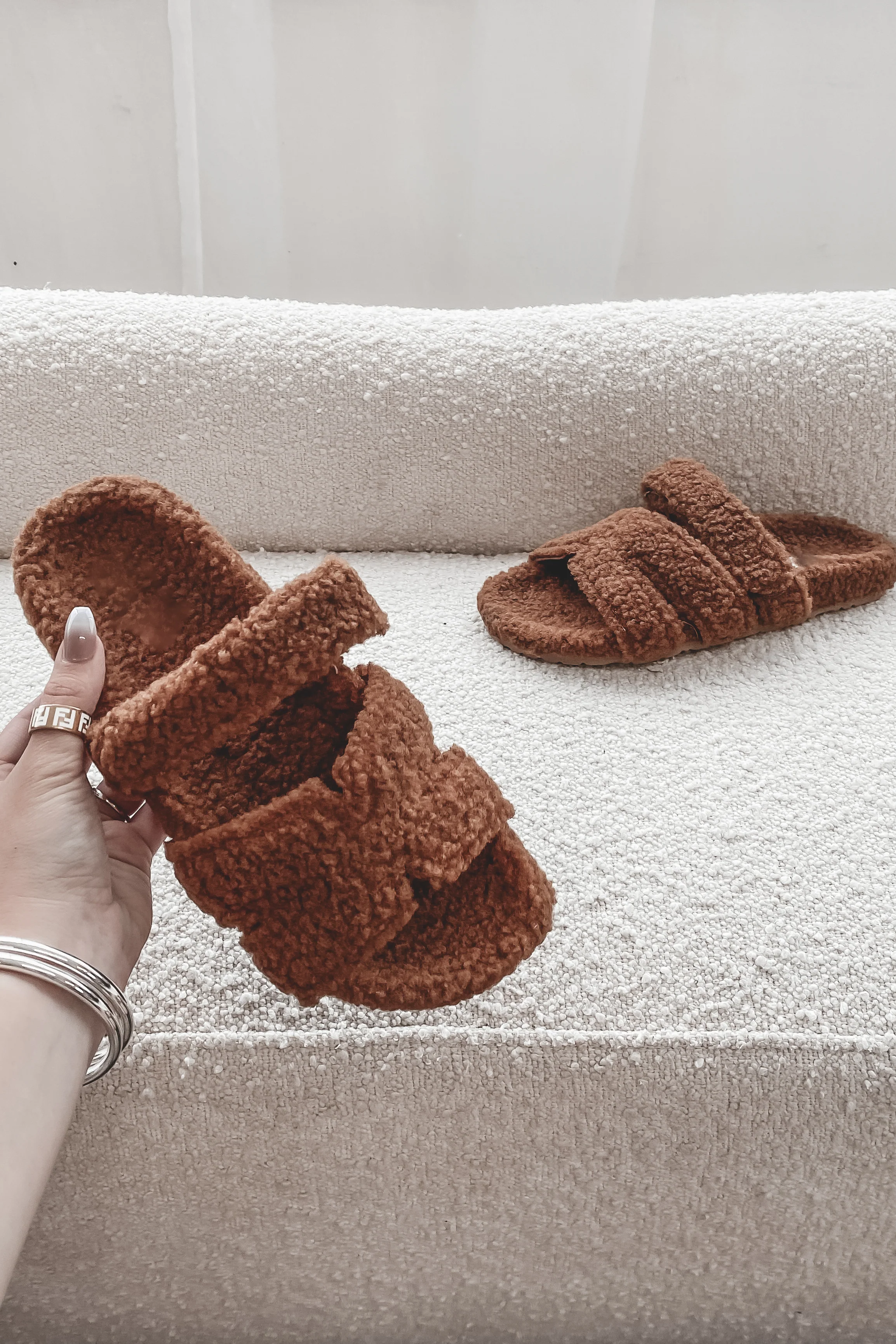 Comfy Is The New Cool Brown Furry Slipper Slides