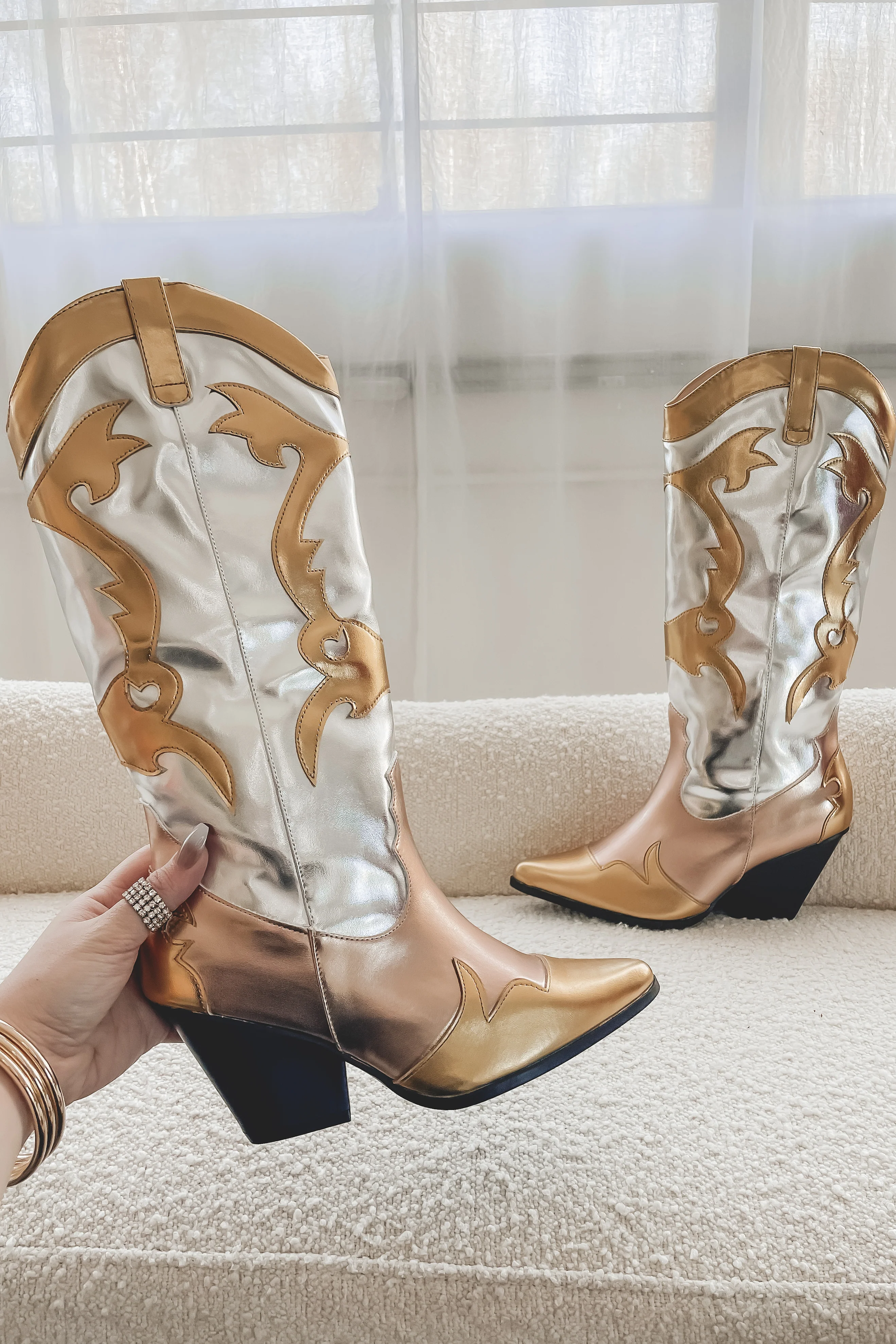 HOLIDAY DEAL  Sassy Cowgirl Gold & Silver Metallic Western Boots