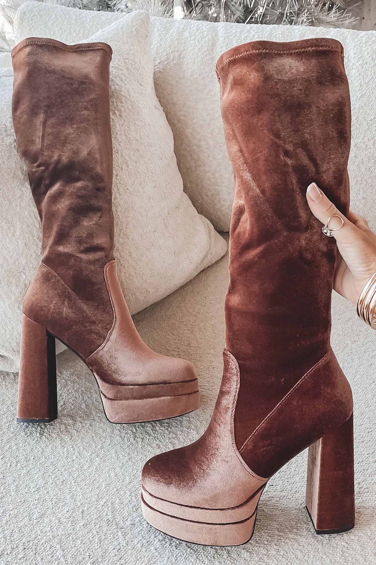 Center Of Attention Velvet Platform Boot