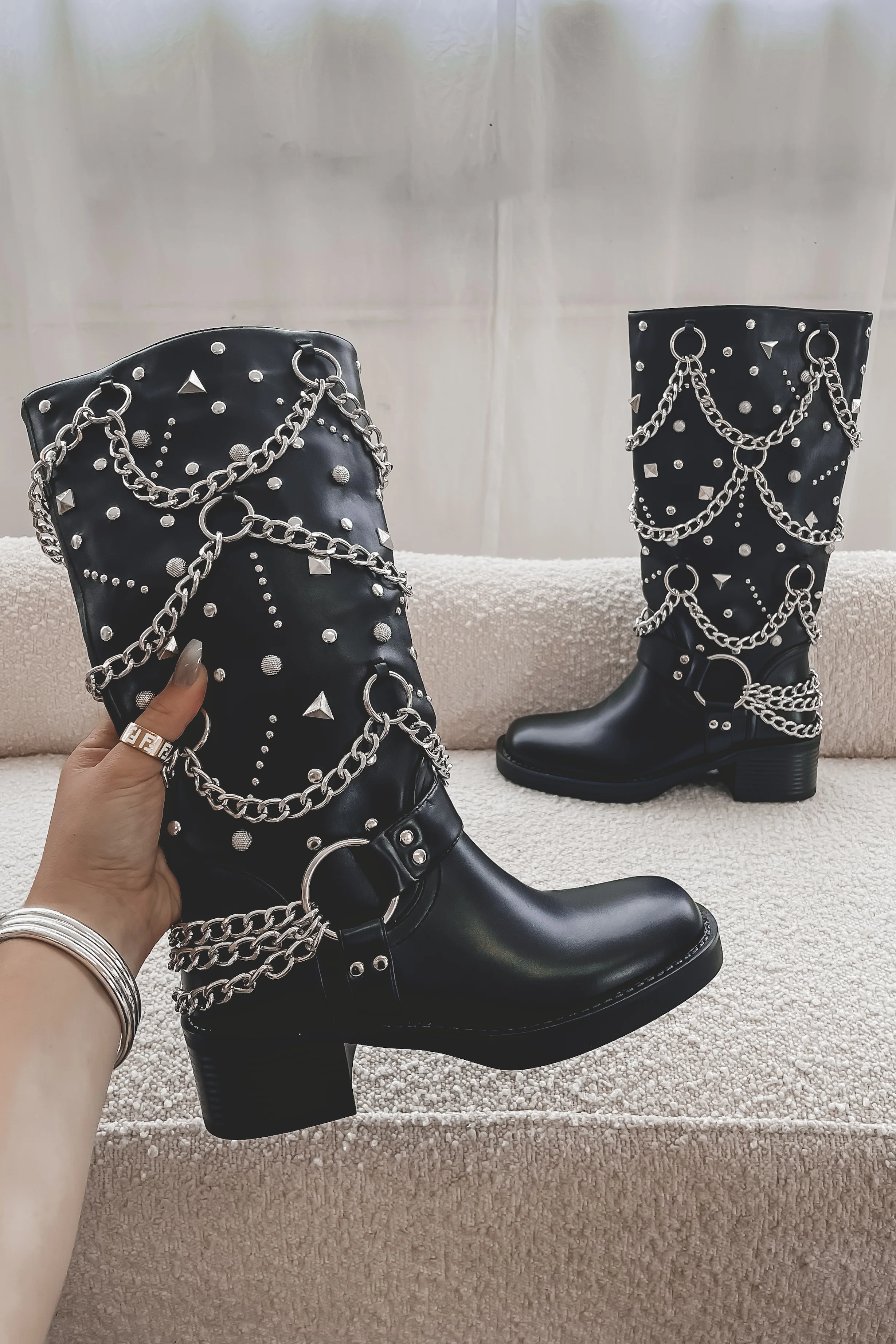 HOLIDAY DEAL  Say Wow Silver Chain Black Combat Boot