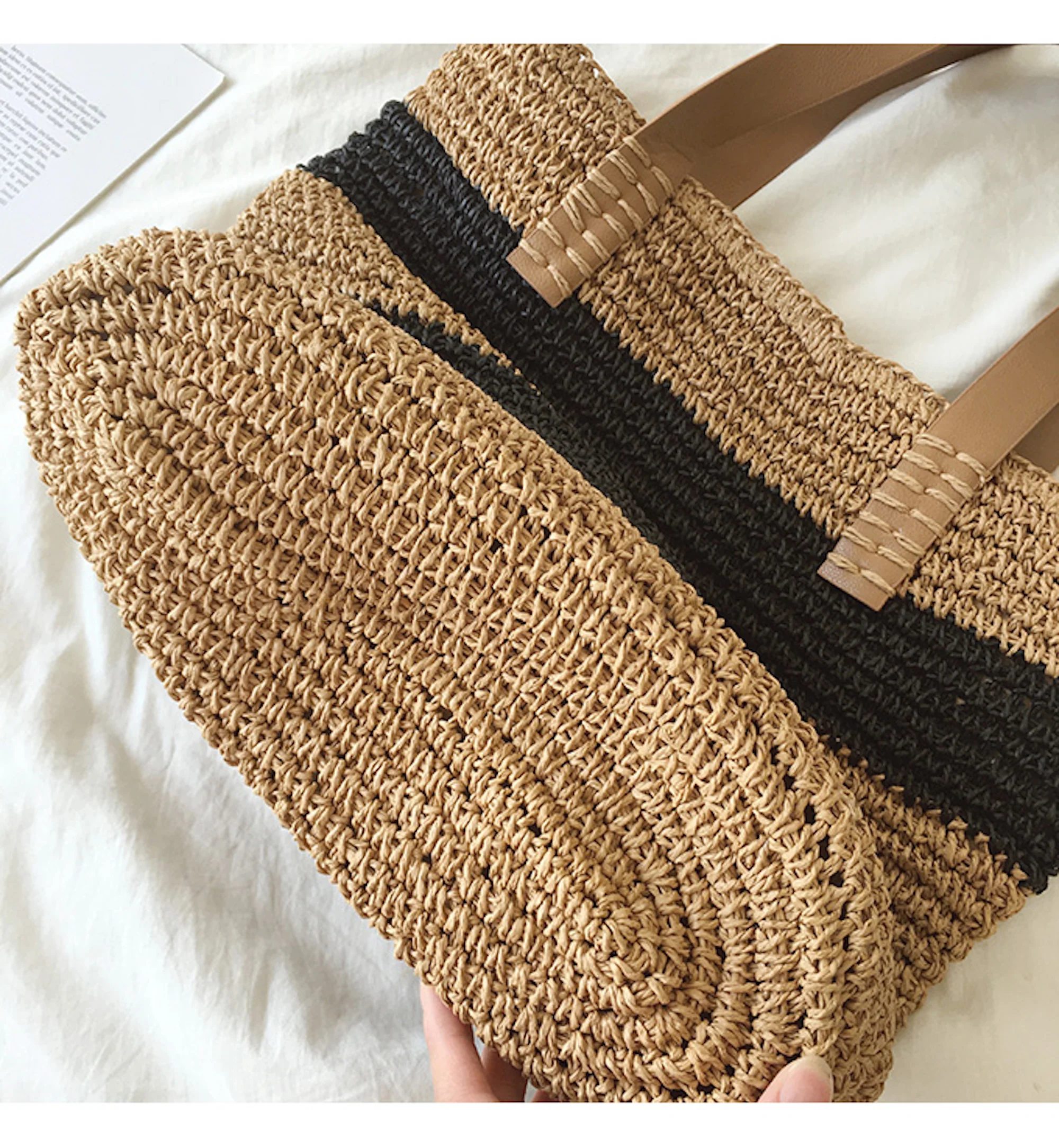 Handbags Striped Straw Woven Tote Bag