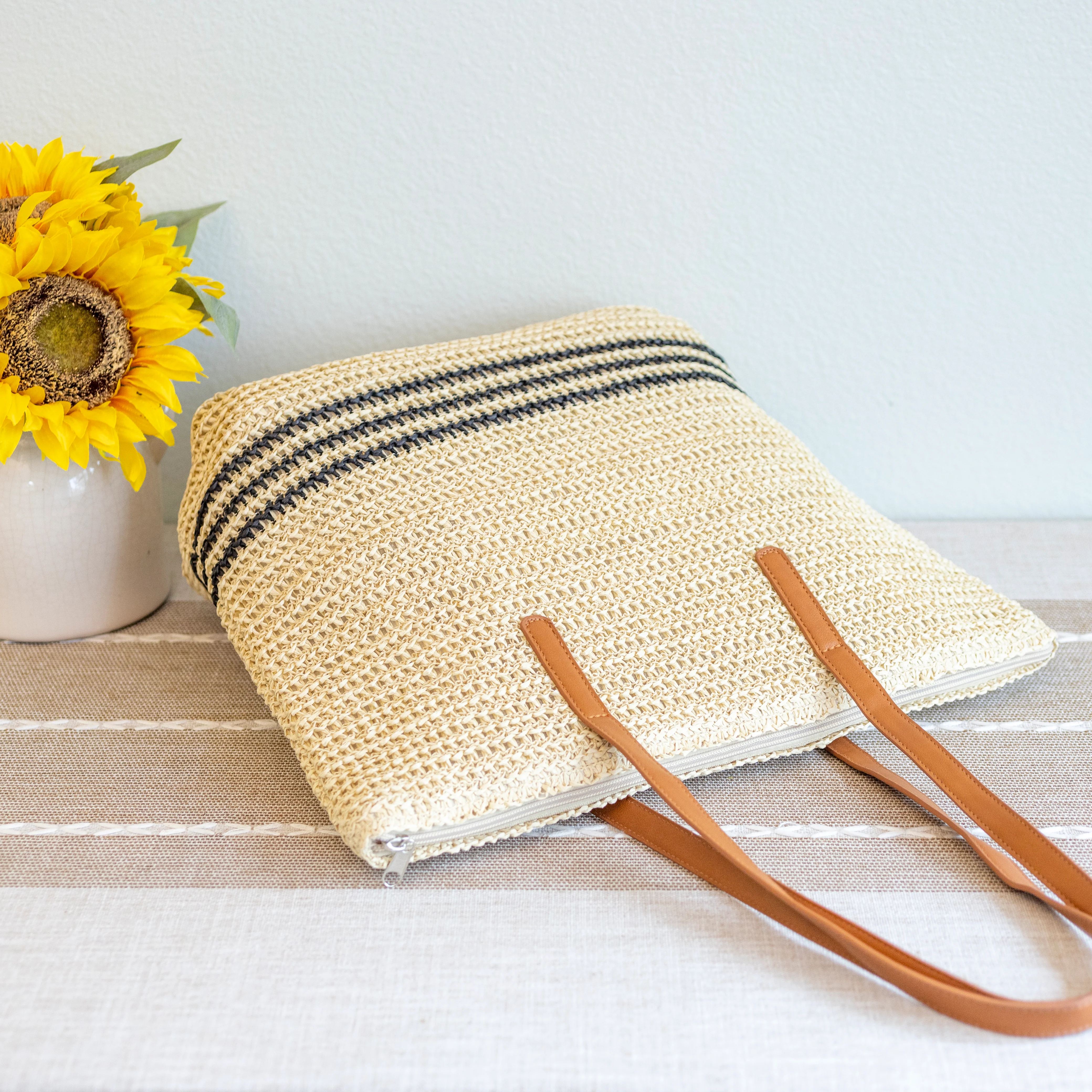 Handbags Striped Large Straw Woven Tote